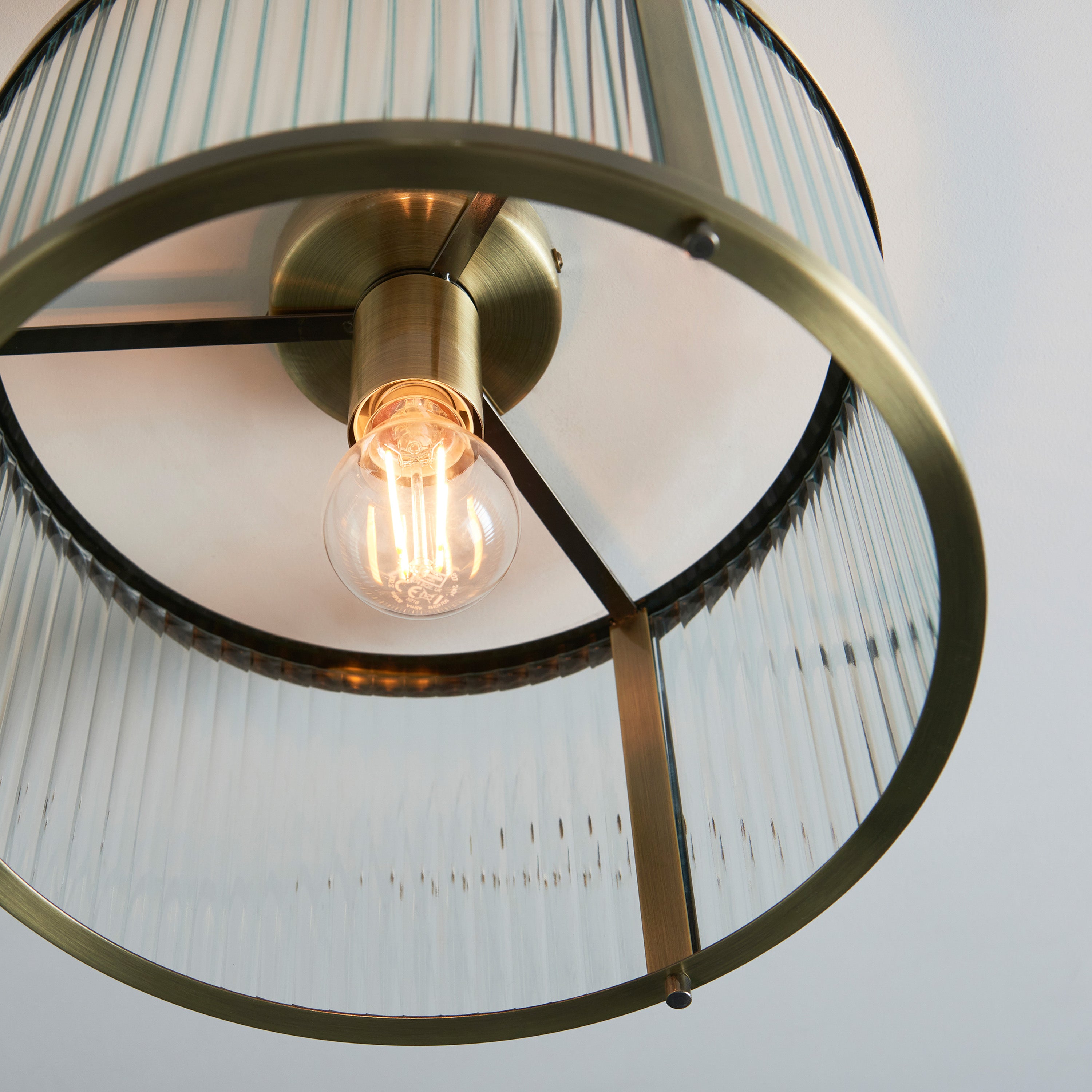 Hayden Antique Brass & Clear Ribbed Glass Ceiling Light